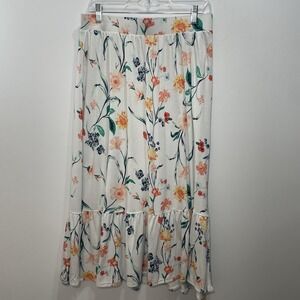St. John's Bay Floral Maxi Skirt Size Large Elastic Waist Boho Cottagecore